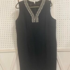 Talbots Black Dress with Cream Fringe Trim